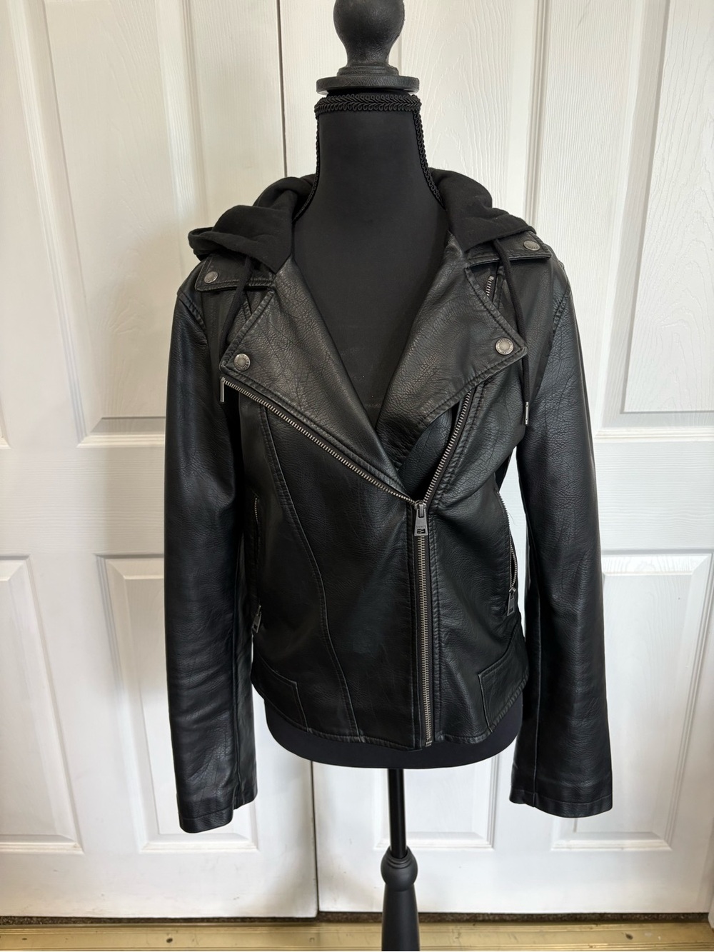 Levi's Black Hooded Faux Leather Moto Jacket